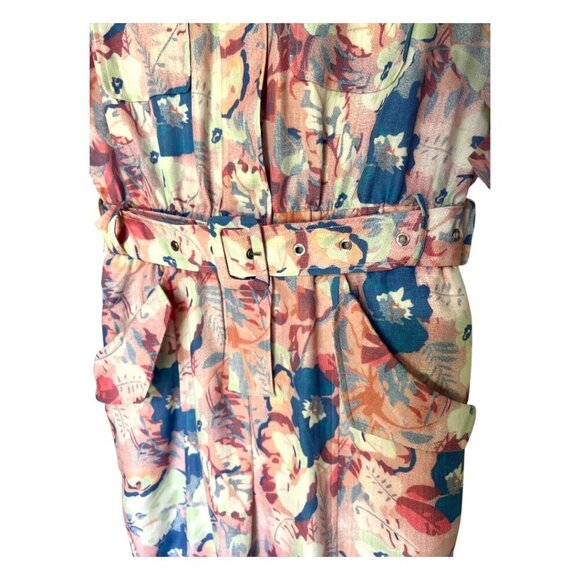 Lena Romper Jumpsuit Floral Print Pockets & Belted Zip Front Cuffed Ankles Small - Picture 6 of 9